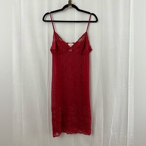 Arianne Red Sheer Lace Slip Mini Dress Womens Size Medium
